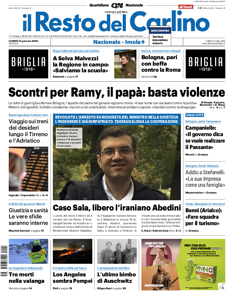 Prima-pagina-il resto del carlino-edizione-di-oggi-20250113